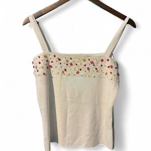 Women's white knit tank with floral ribbon detail by‎ Bellini size Large (l5)